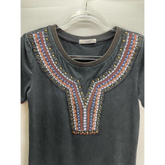 Delila Texas Western Short Sleeve T-Shirt Black Studded Embroidered Size XS - Picture 2 of 5